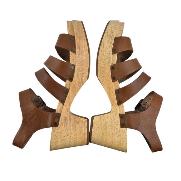 Madewell Sigrid Wood Heel Sandals Womens 9 Platform Brown Leather Studded Boho - Picture 8 of 11